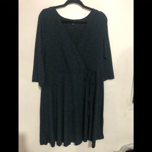 Deep Teal Blue Faux Wrap Dress